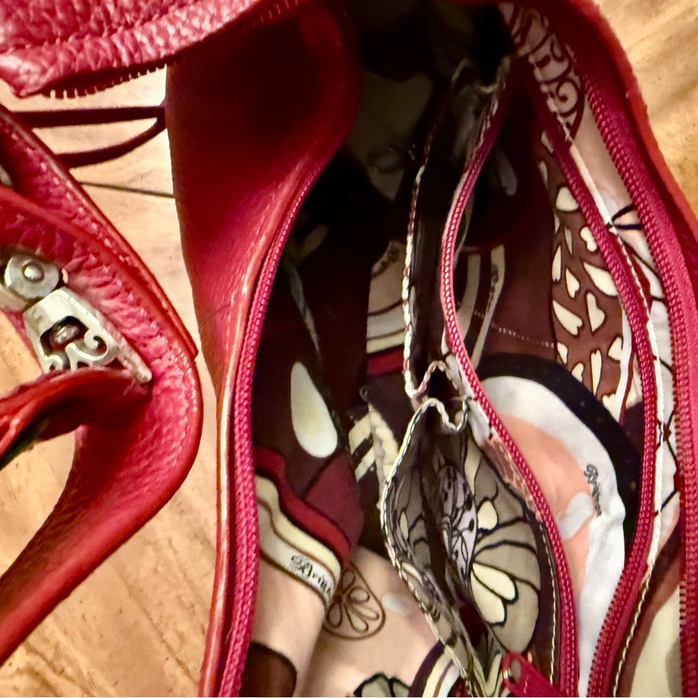 Brighton Ivanka Hobo Red Pebbled Leather Women's Purse With Paisley Accents - Picture 9 of 13